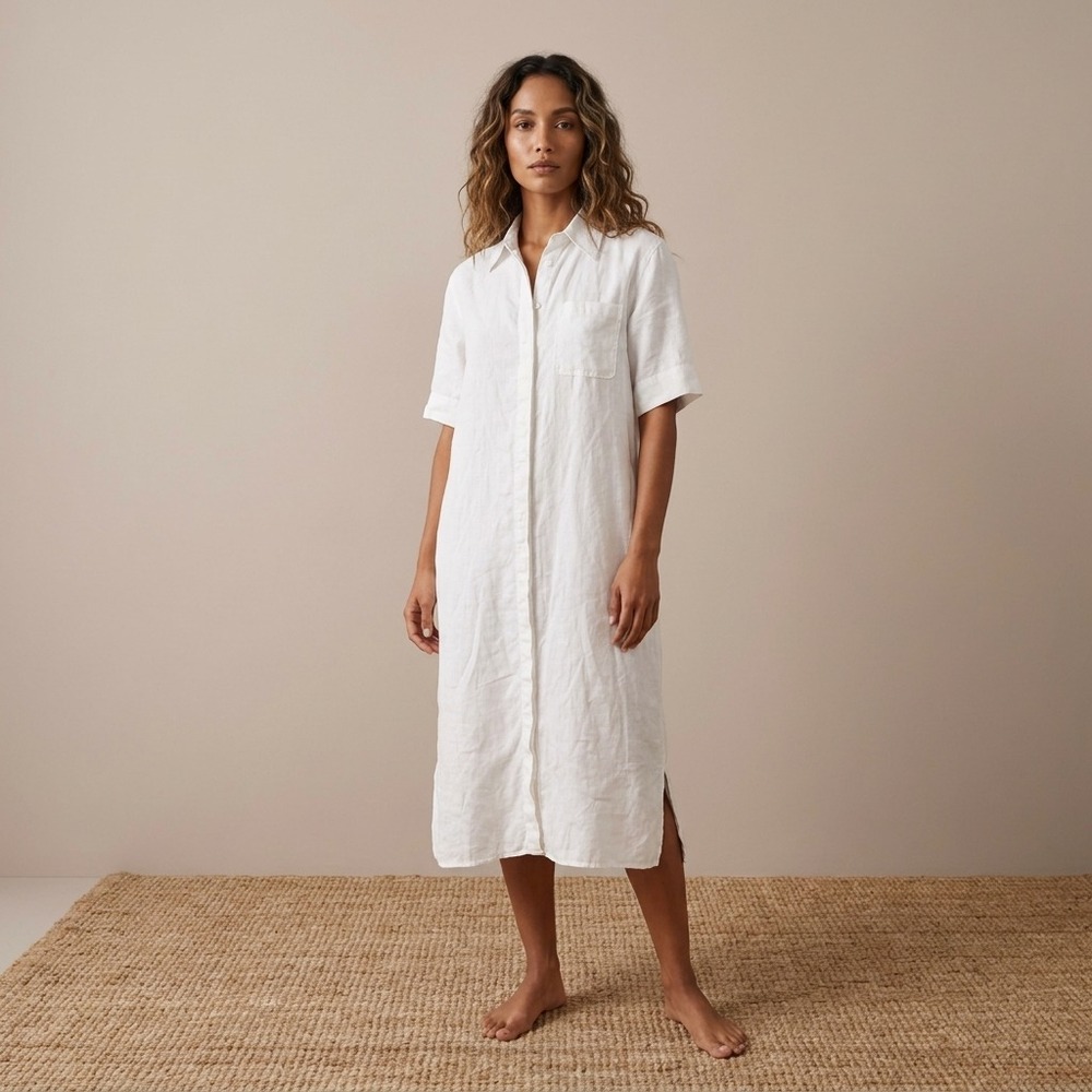 COS Women Shirt Dress 6 White 100% Linen Minimalist Coastal
